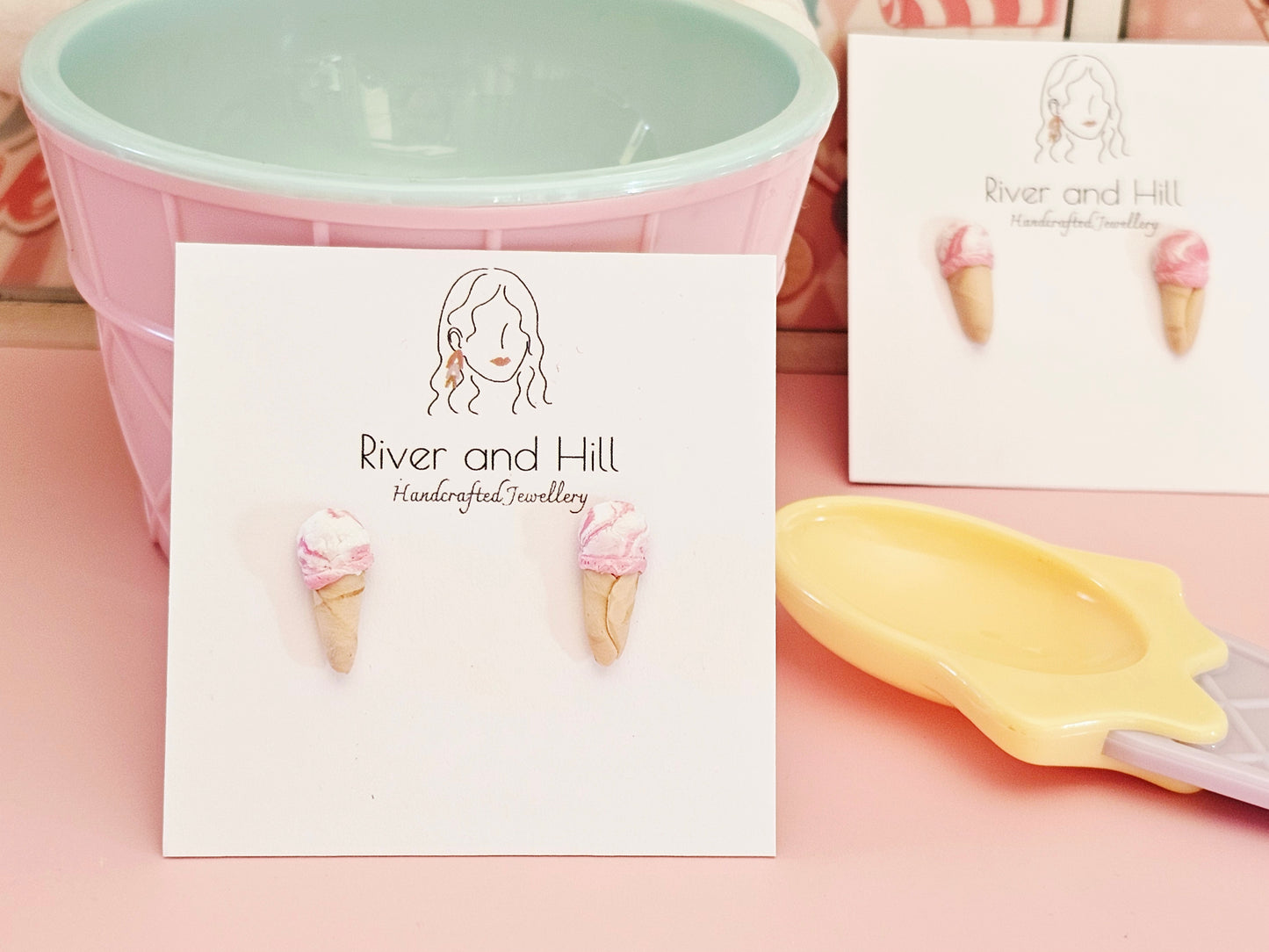 Ice Cream Cone Strawberry Swirl Studs