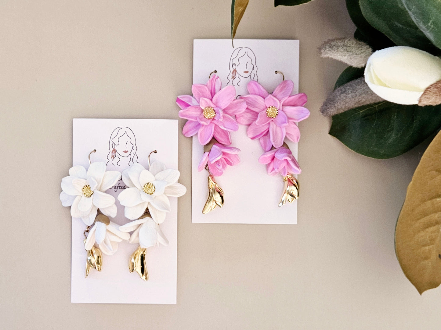 Magnolia Dangle Earrings White