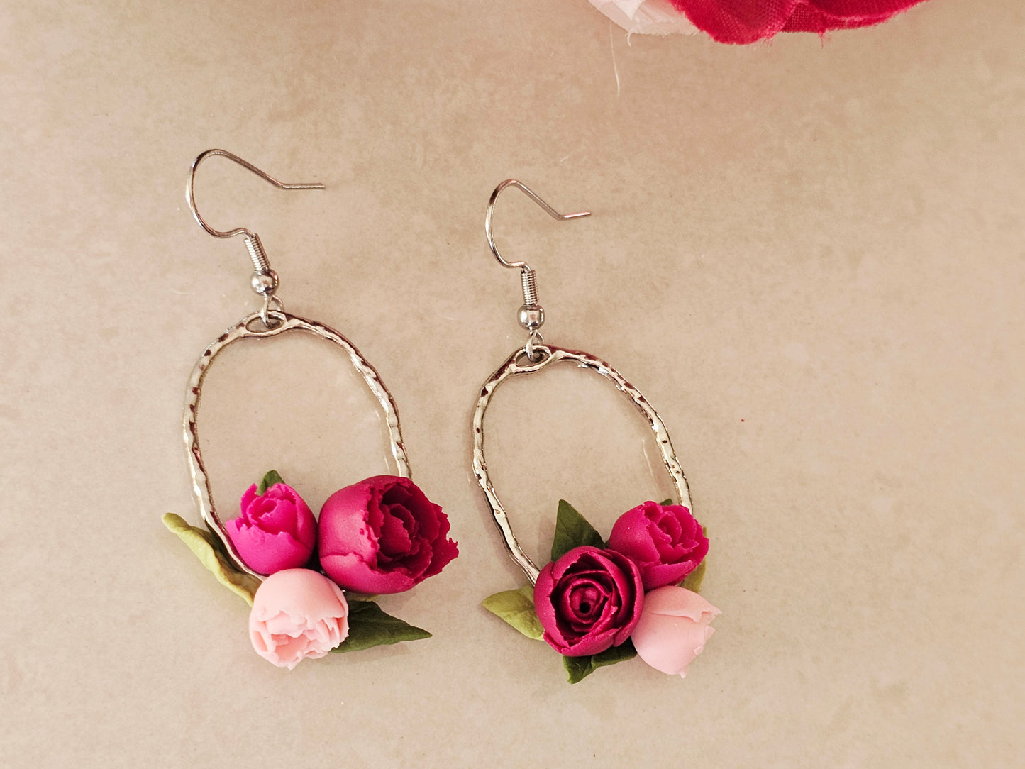 Peonies Gold Oval Bouquet Earrings