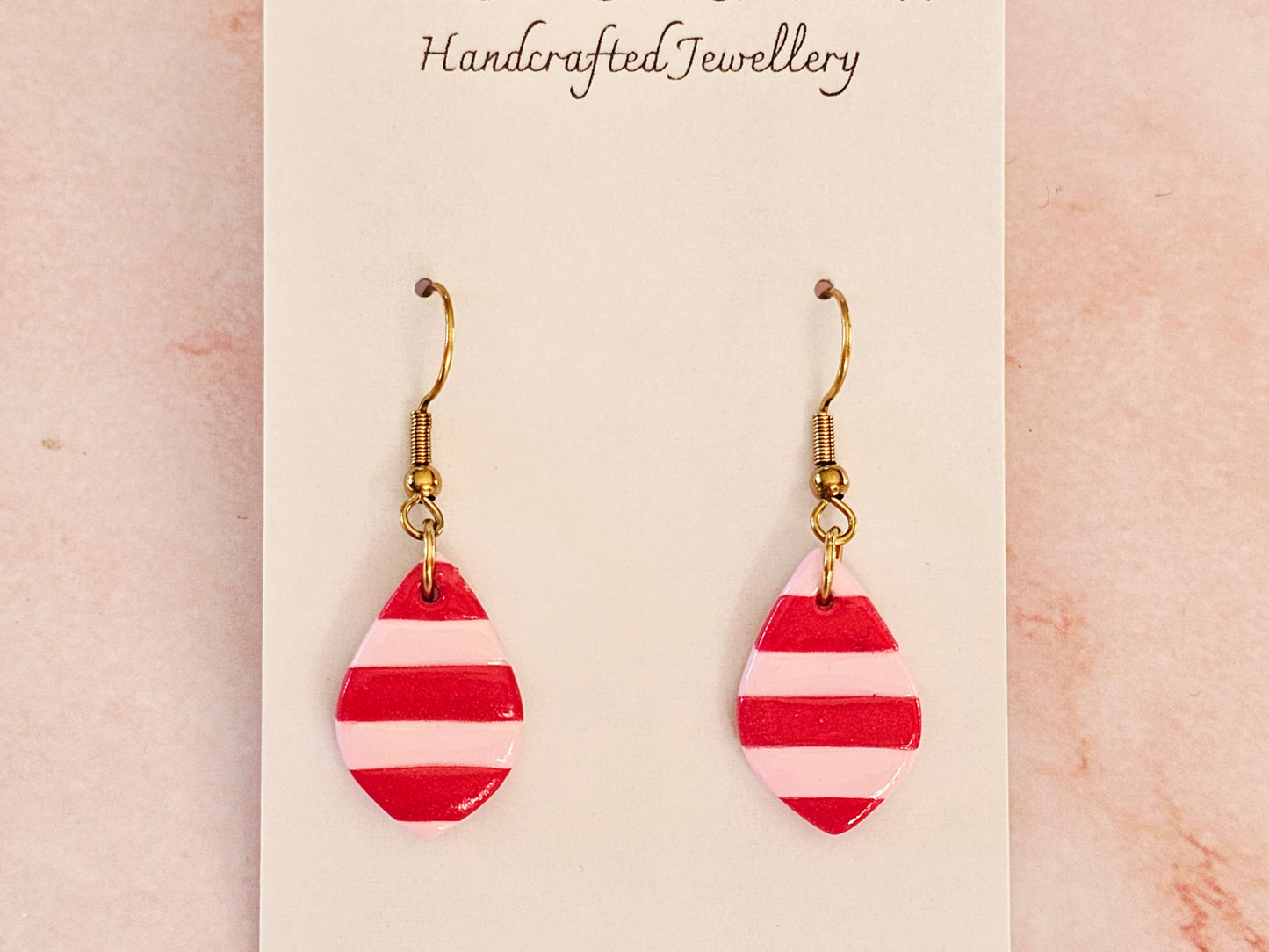 Striped Dainty Earrings Pink and Red