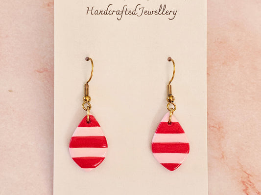 Striped Dainty Earrings Pink and Red