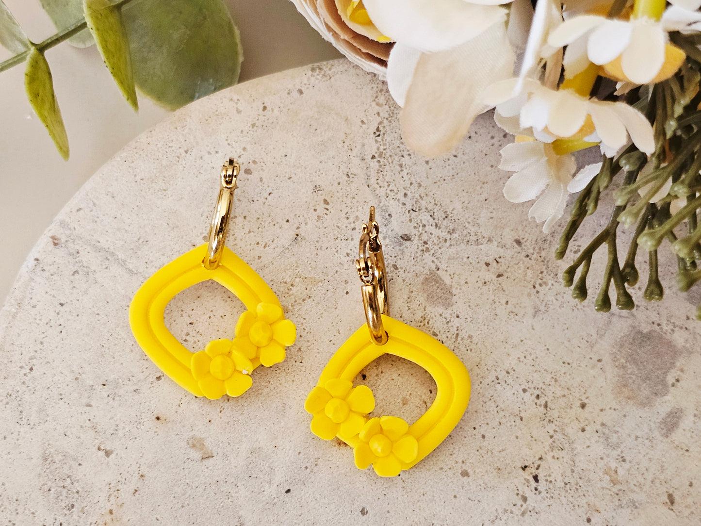 Daily Colour Bright Yellow Floral Hoops