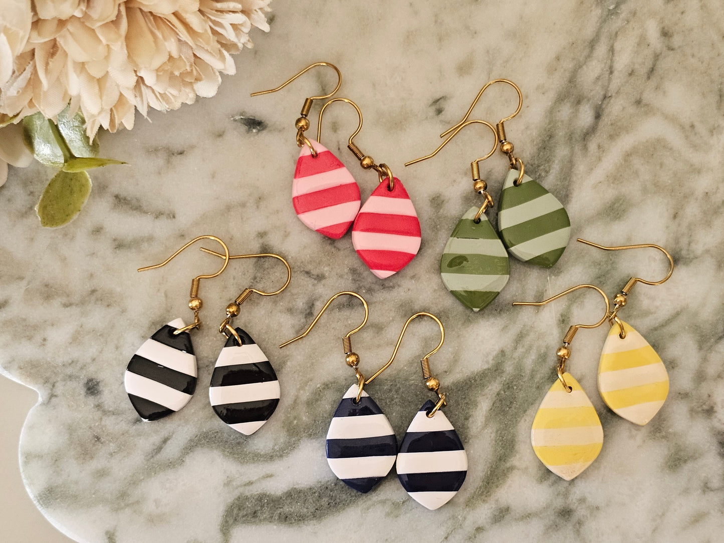 Striped Dainty Earrings Pink and Red
