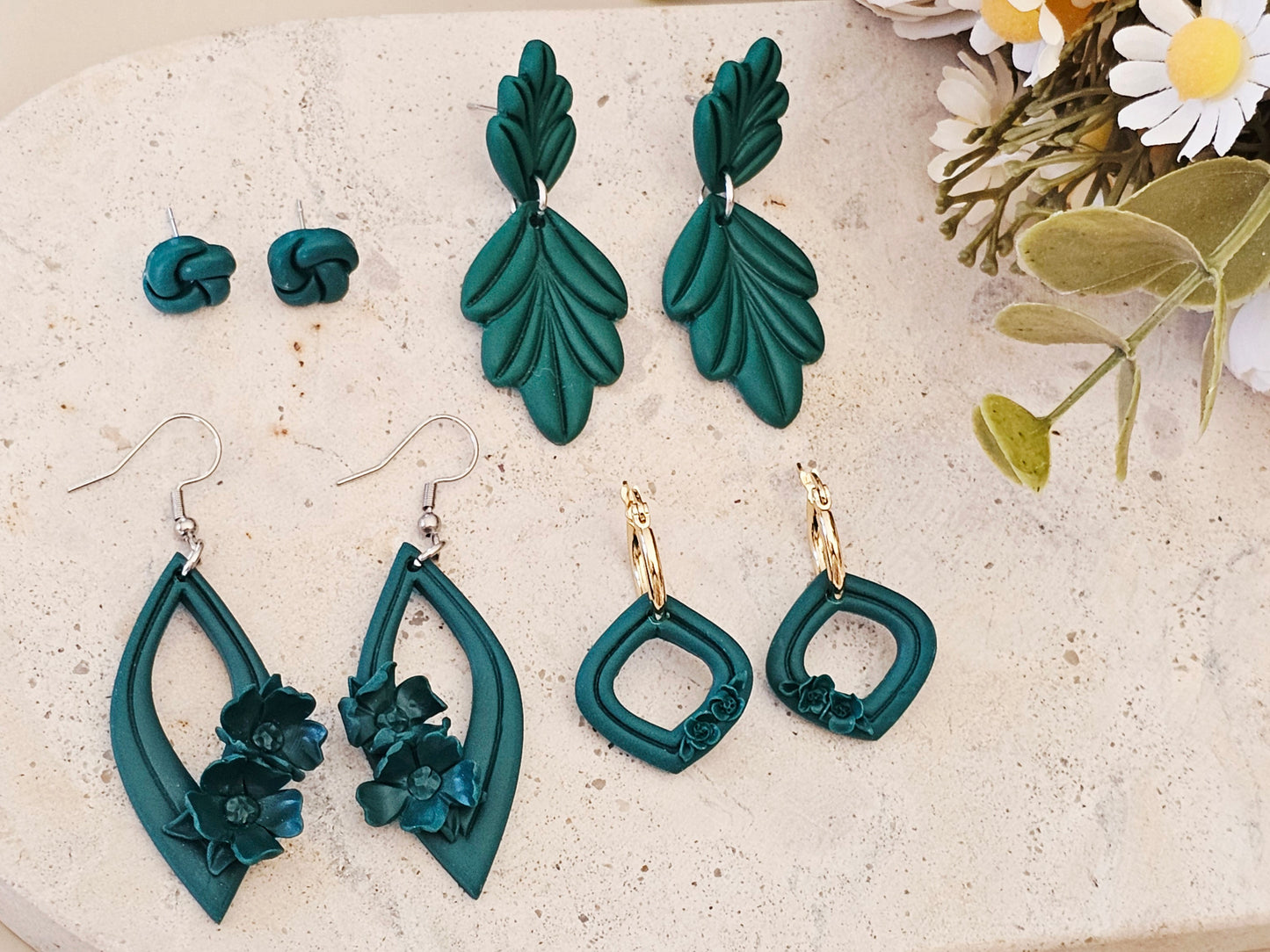 Daily Colour Emerald Green Floral Hoops