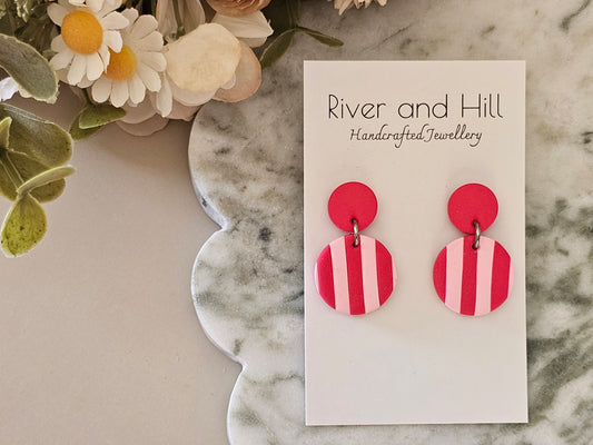 Striped Earrings Pink and Red