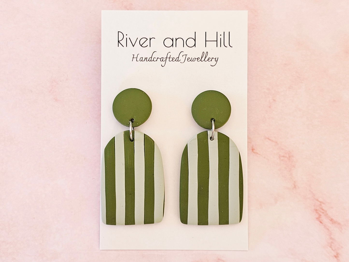 Striped Statement Earrings Olive and Sage Green