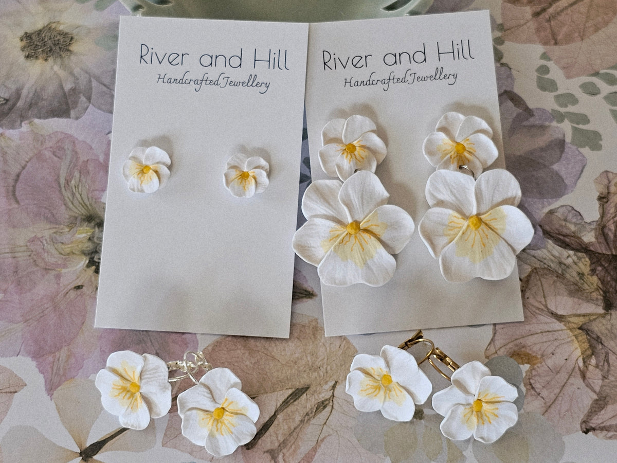 Pansy French Hook White Earrings