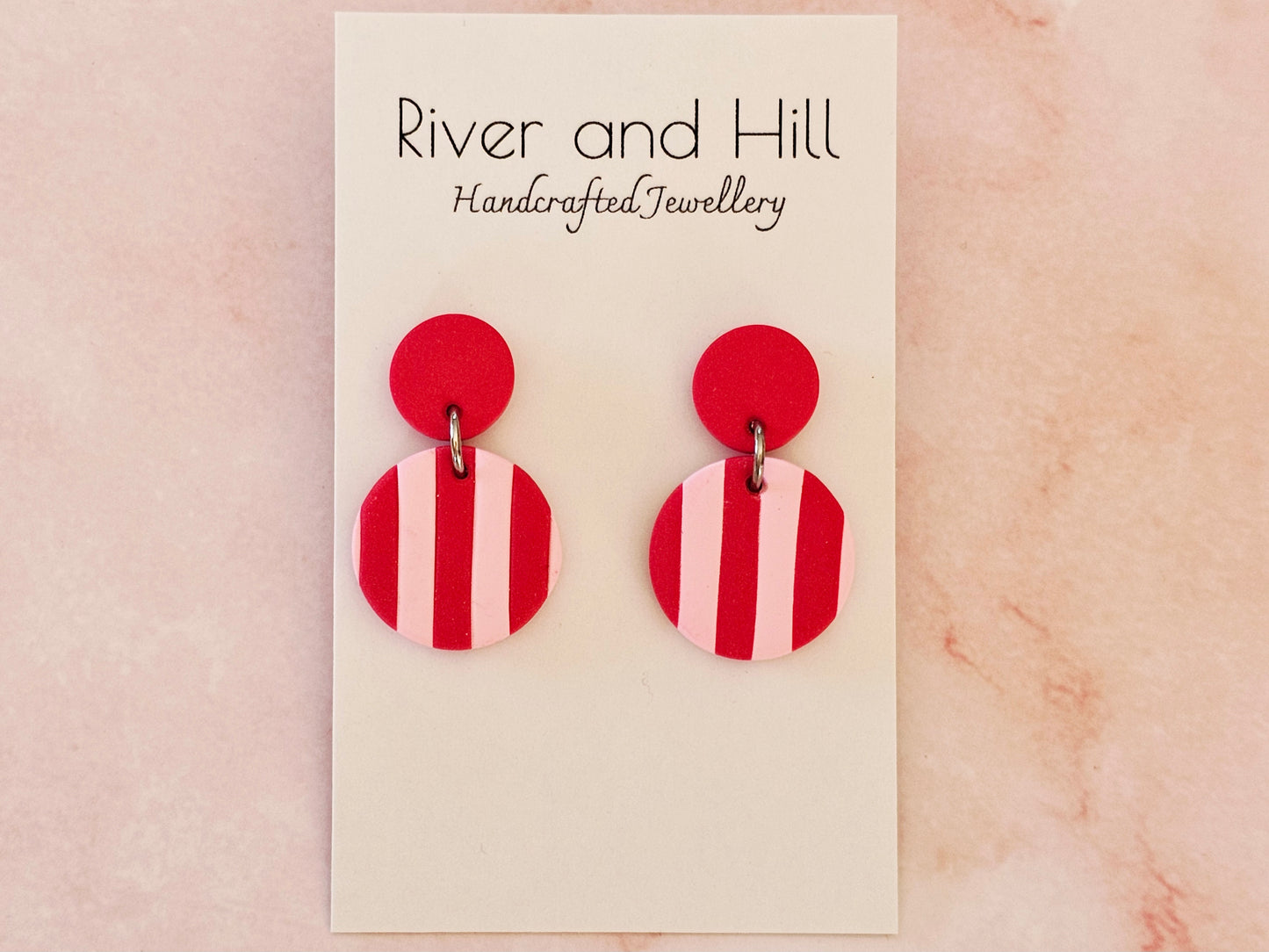 Striped Earrings Pink and Red