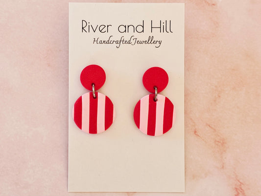 Striped Earrings Pink and Red
