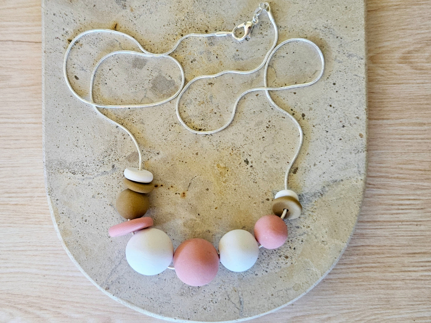 Contemporary Long Statement Sterling Silver Necklace Pale Pink