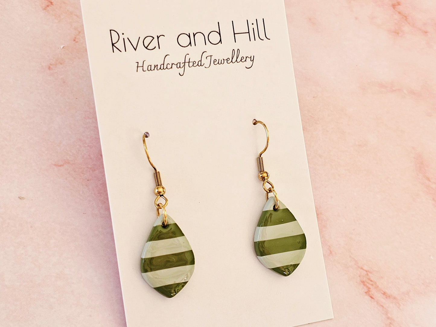 Striped Dainty Earrings Olive and Sage Green