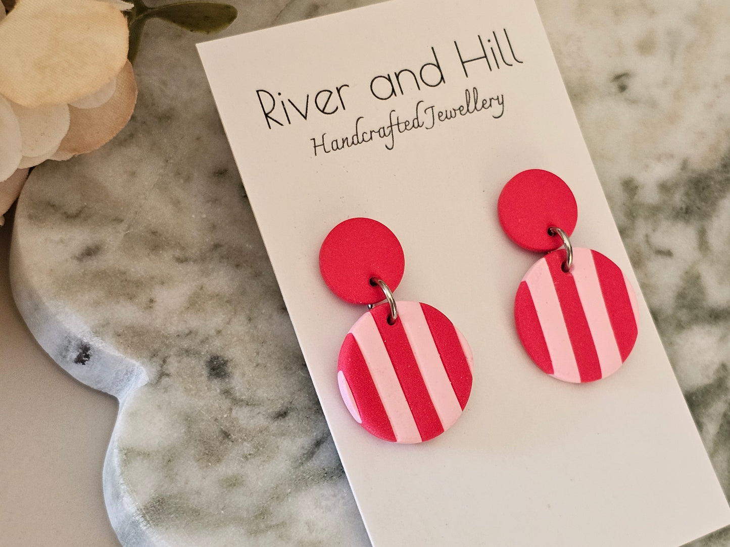 Striped Earrings Pink and Red