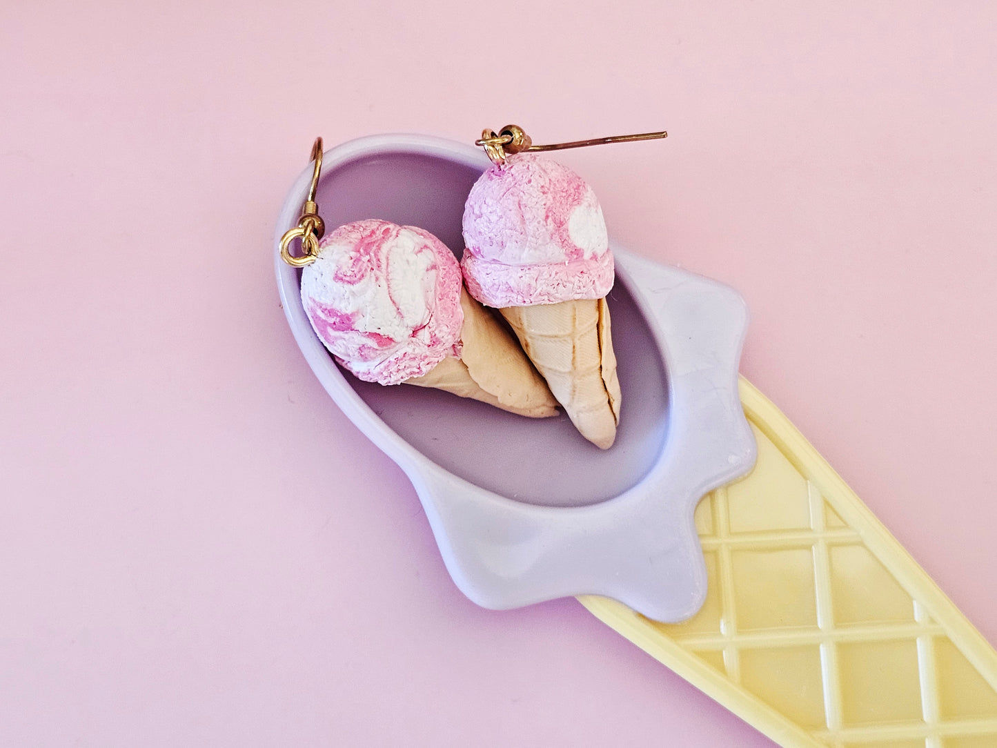 Ice Cream Cone Strawberry Swirl Earrings