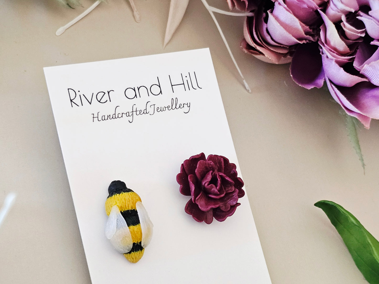 Carnation and Bumble Bee Earrings
