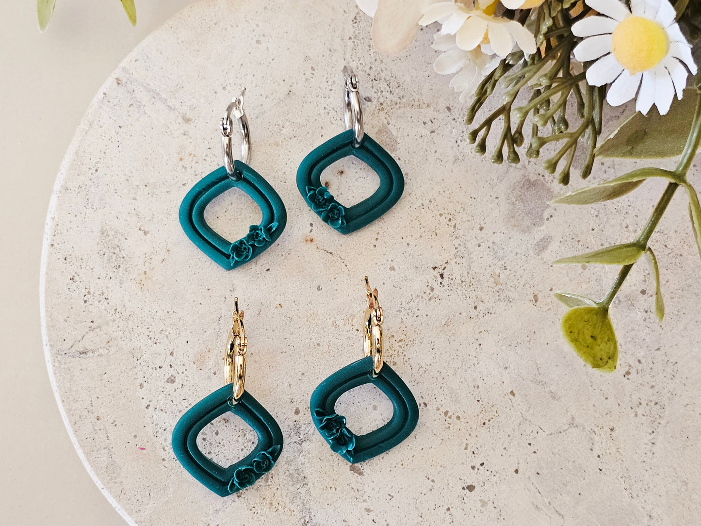 Daily Colour Emerald Green Floral Hoops