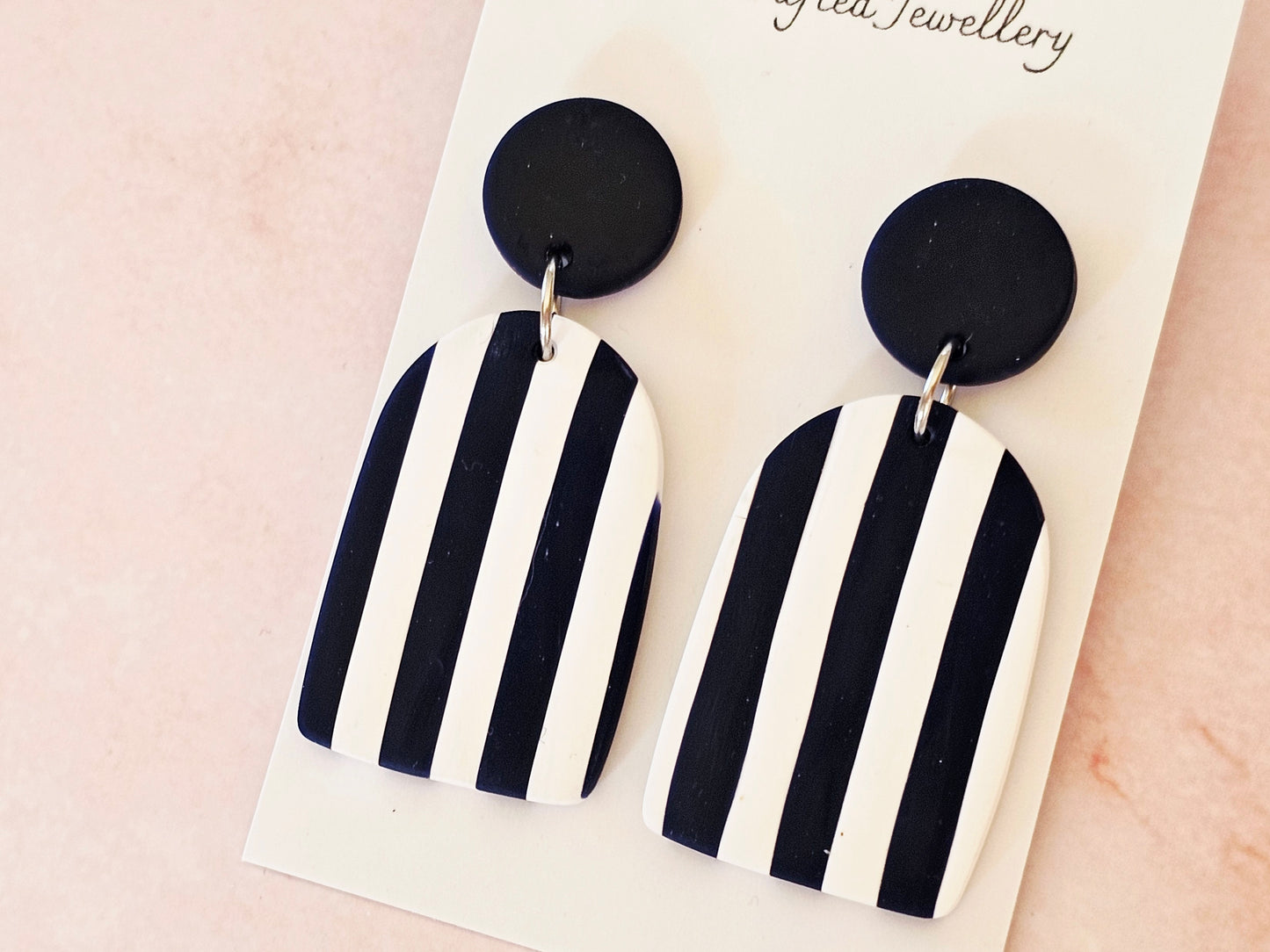 Striped Statement Earrings Navy and White