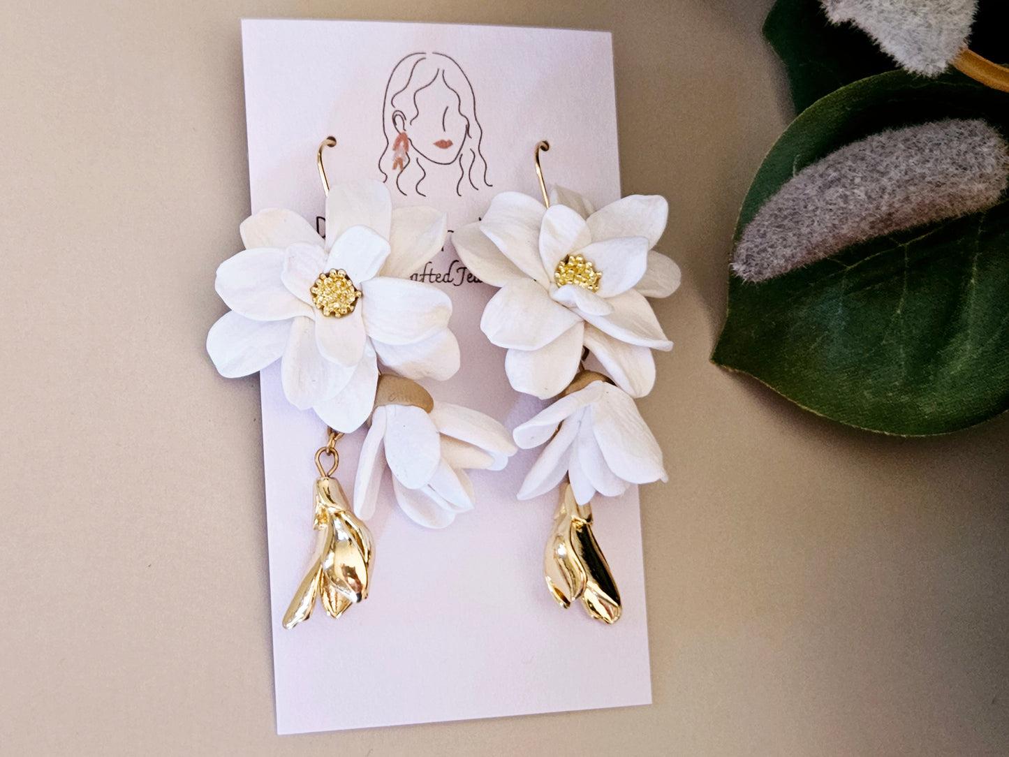 Magnolia Dangle Earrings White