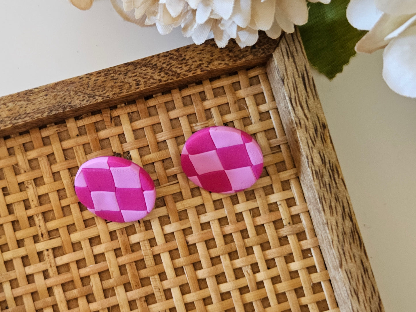 Checkered Pink Studs