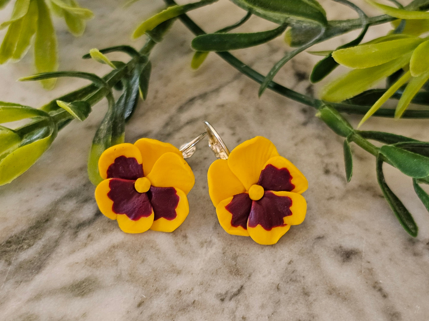 Pansy French Hook Yellow Earrings