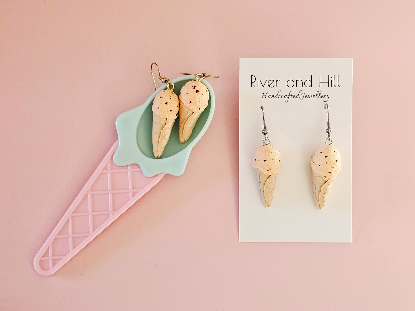 Ice Cream Cone Chocolate Orange Earrings