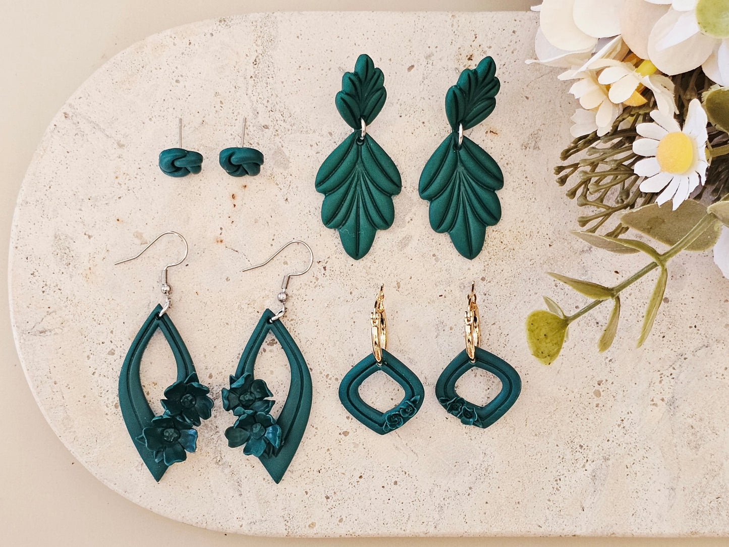 Daily Colour Emerald Green Floral Hoops