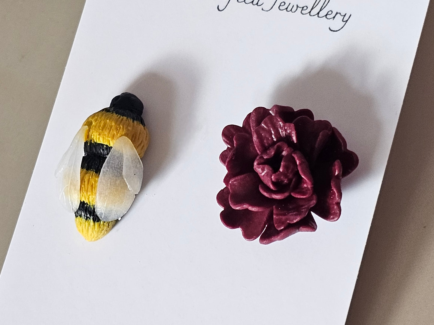 Carnation and Bumble Bee Earrings