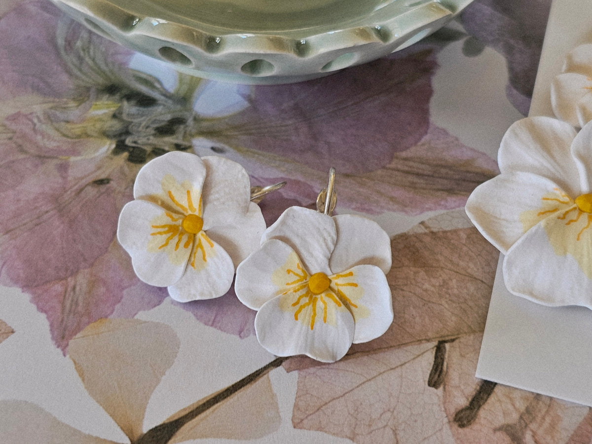 Pansy French Hook White Earrings