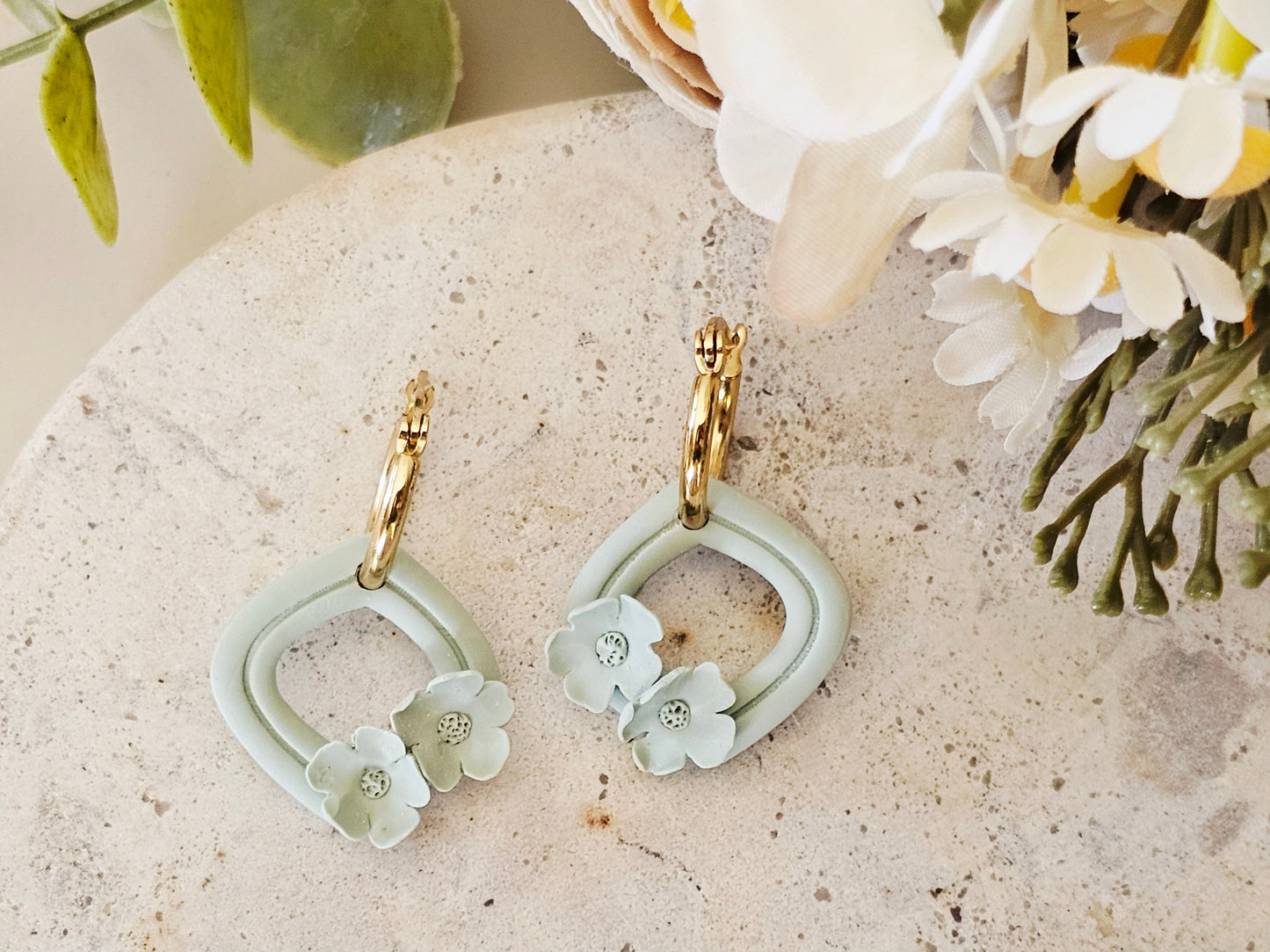 Daily Colour Sage Green Floral Hoops