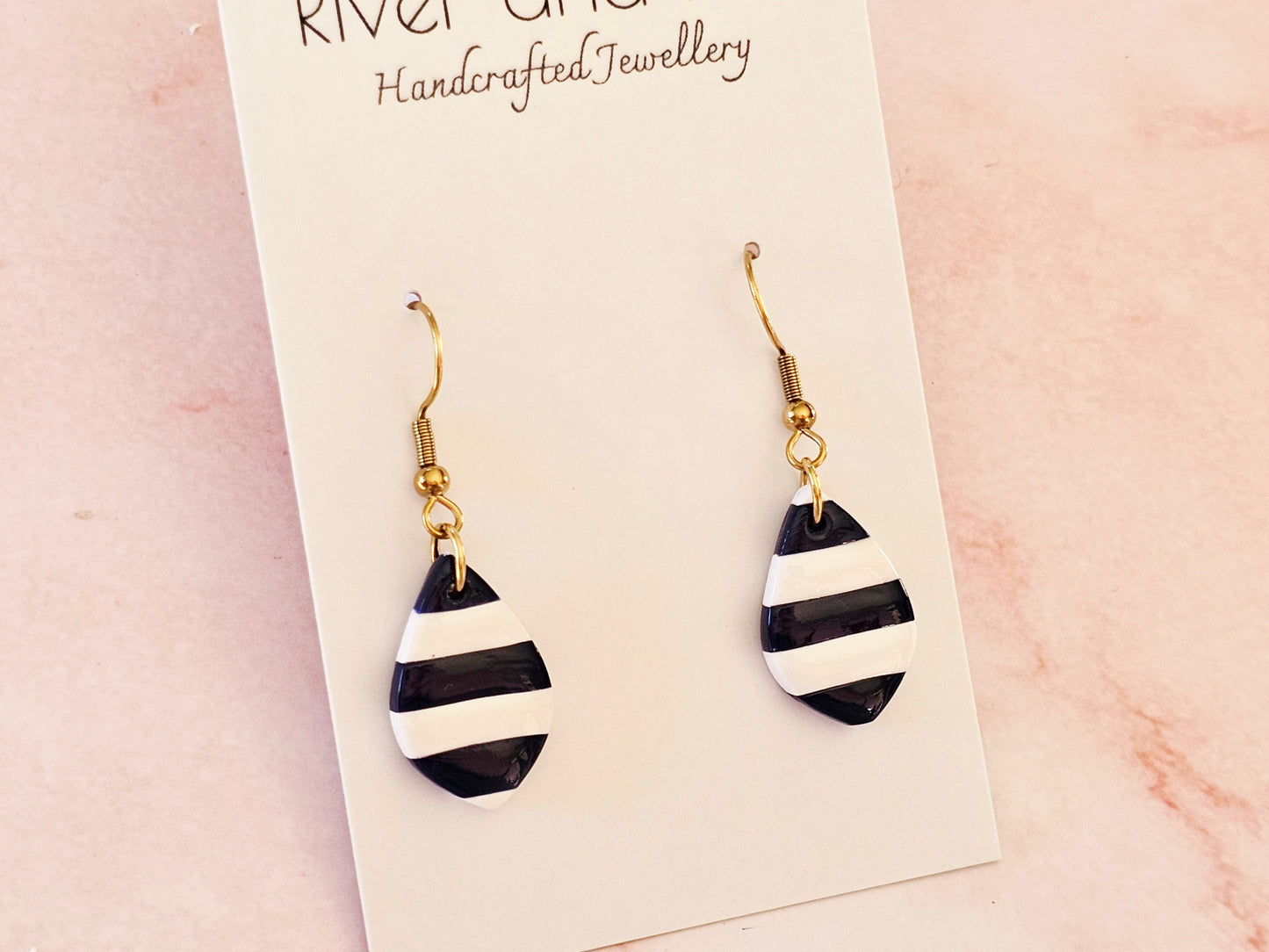 Striped Dainty Earrings Black and White