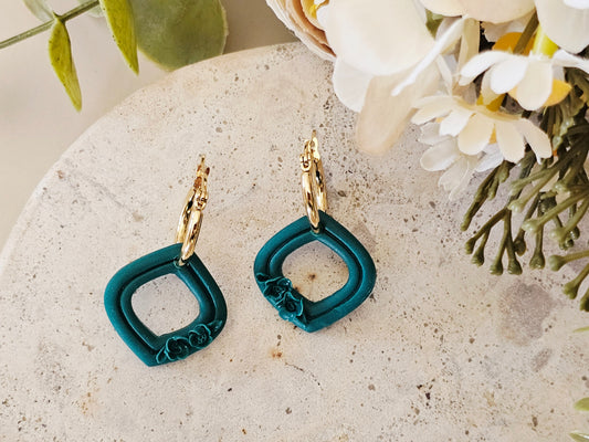 Daily Colour Emerald Green Floral Hoops