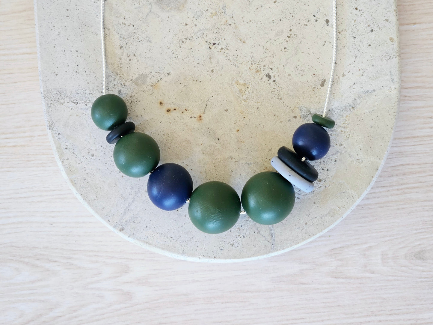 Contemporary Long Statement Sterling Silver Necklace Green