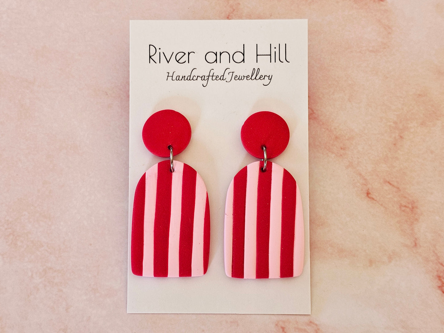 Striped Statement Earrings Pink and Red