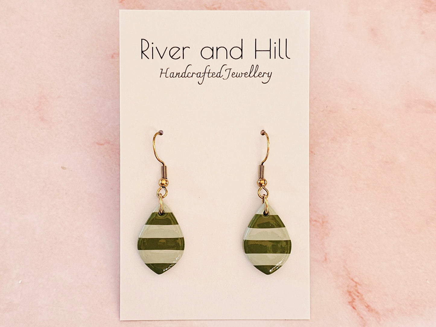 Striped Dainty Earrings Olive and Sage Green