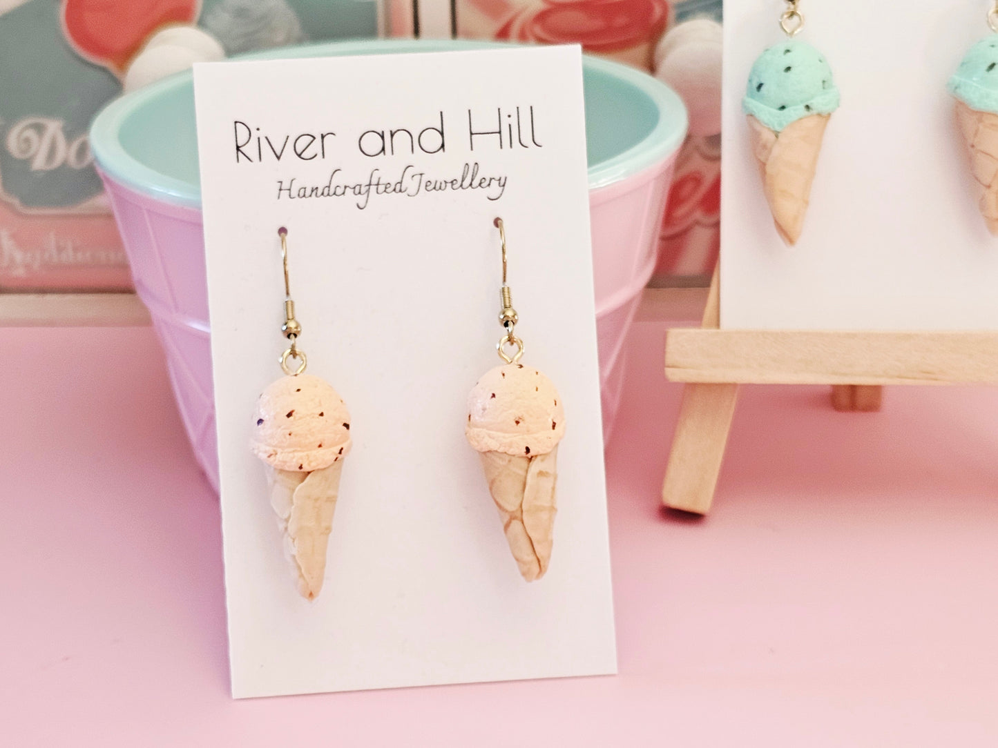 Ice Cream Cone Chocolate Orange Earrings