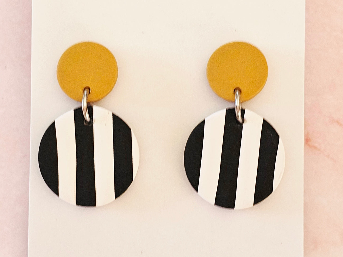 Striped Earrings Black, White and Mustard