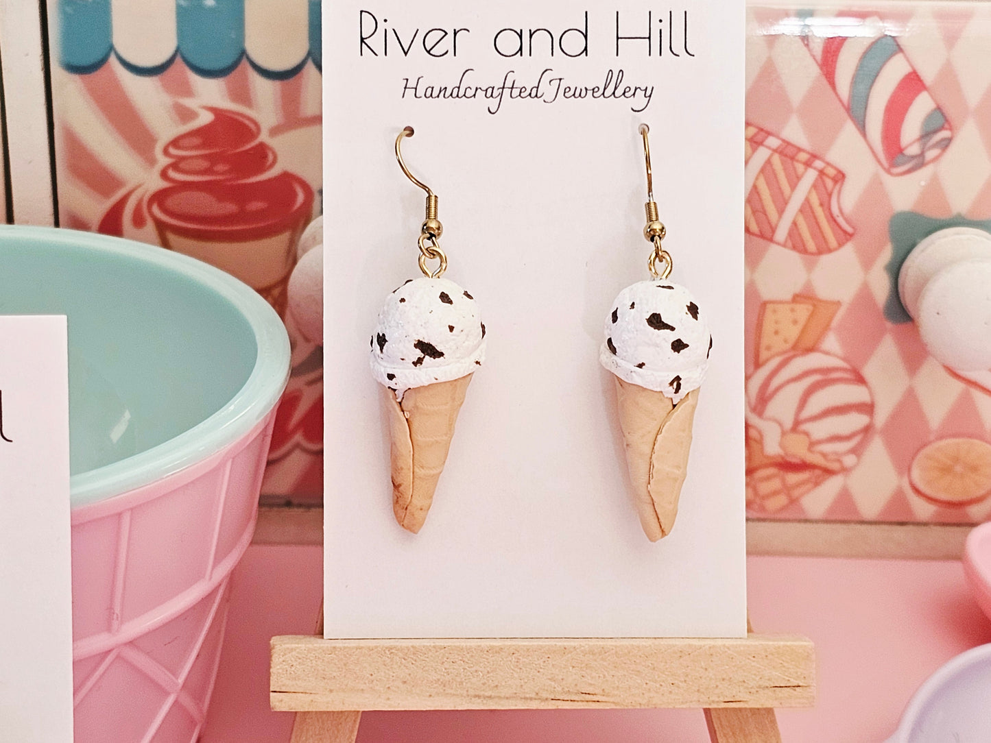Ice Cream Cone Cookies and Cream Earrings