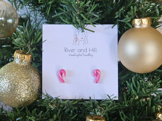 Christmas Pink Mini Candy Cane Studs
