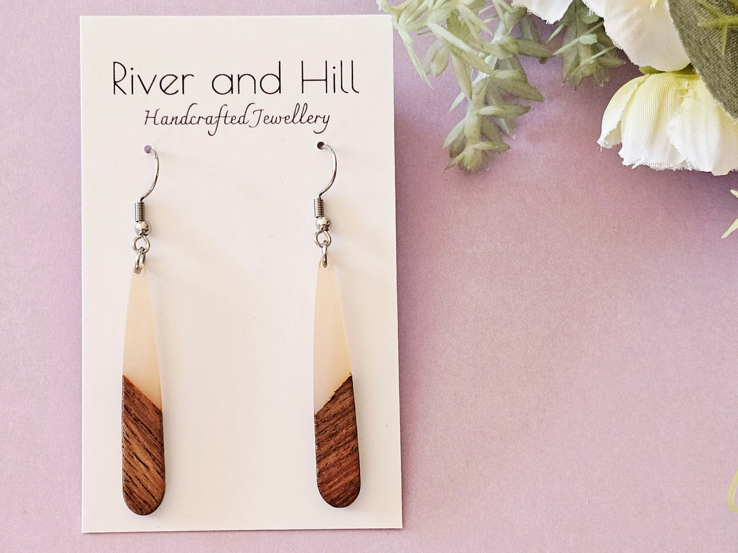 Wood and Resin Droplet Earrings