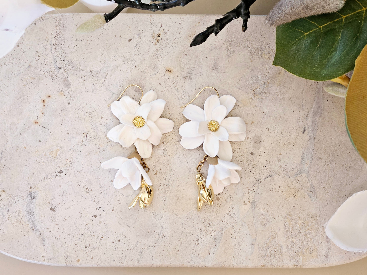 Magnolia Dangle Earrings White