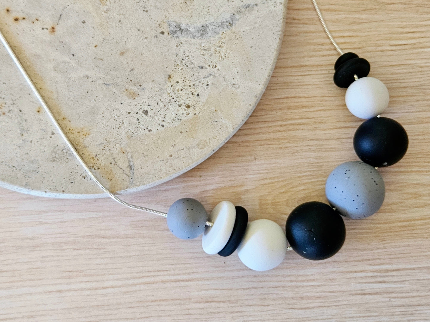 Contemporary Long Statement Sterling Silver Necklace Black