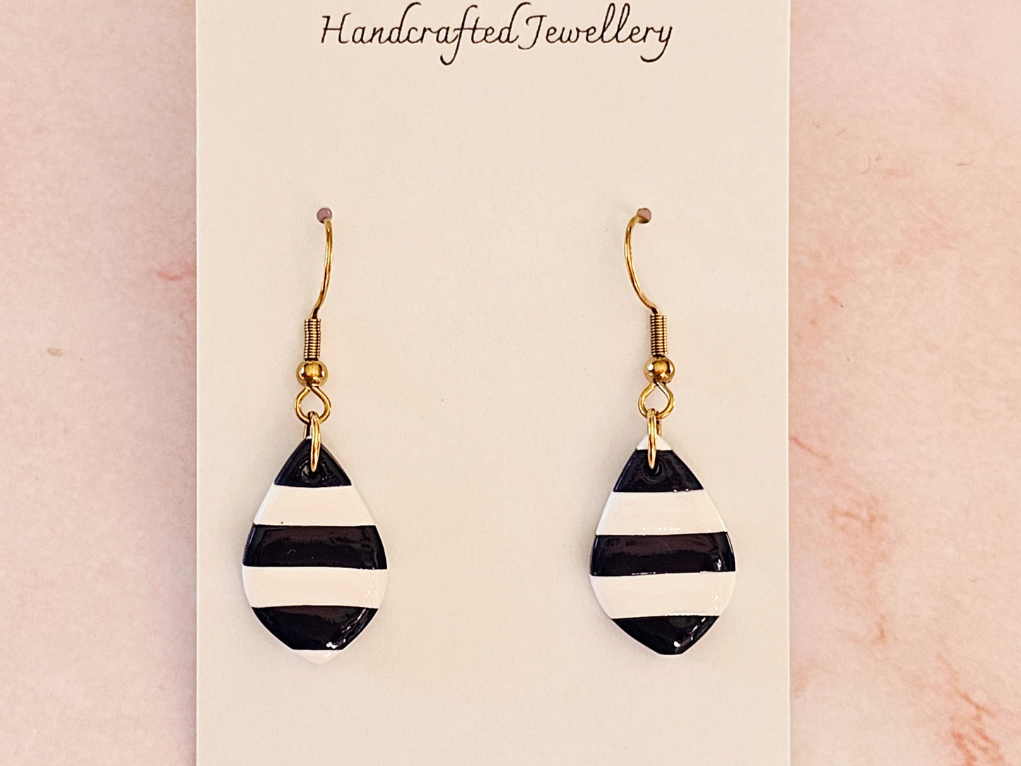 Striped Dainty Earrings Navy and White