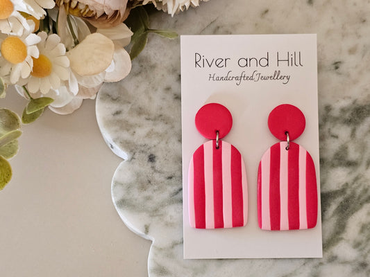 Striped Statement Earrings Pink and Red