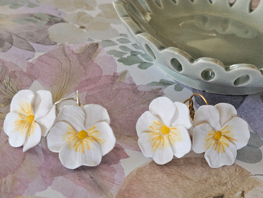 Pansy French Hook White Earrings