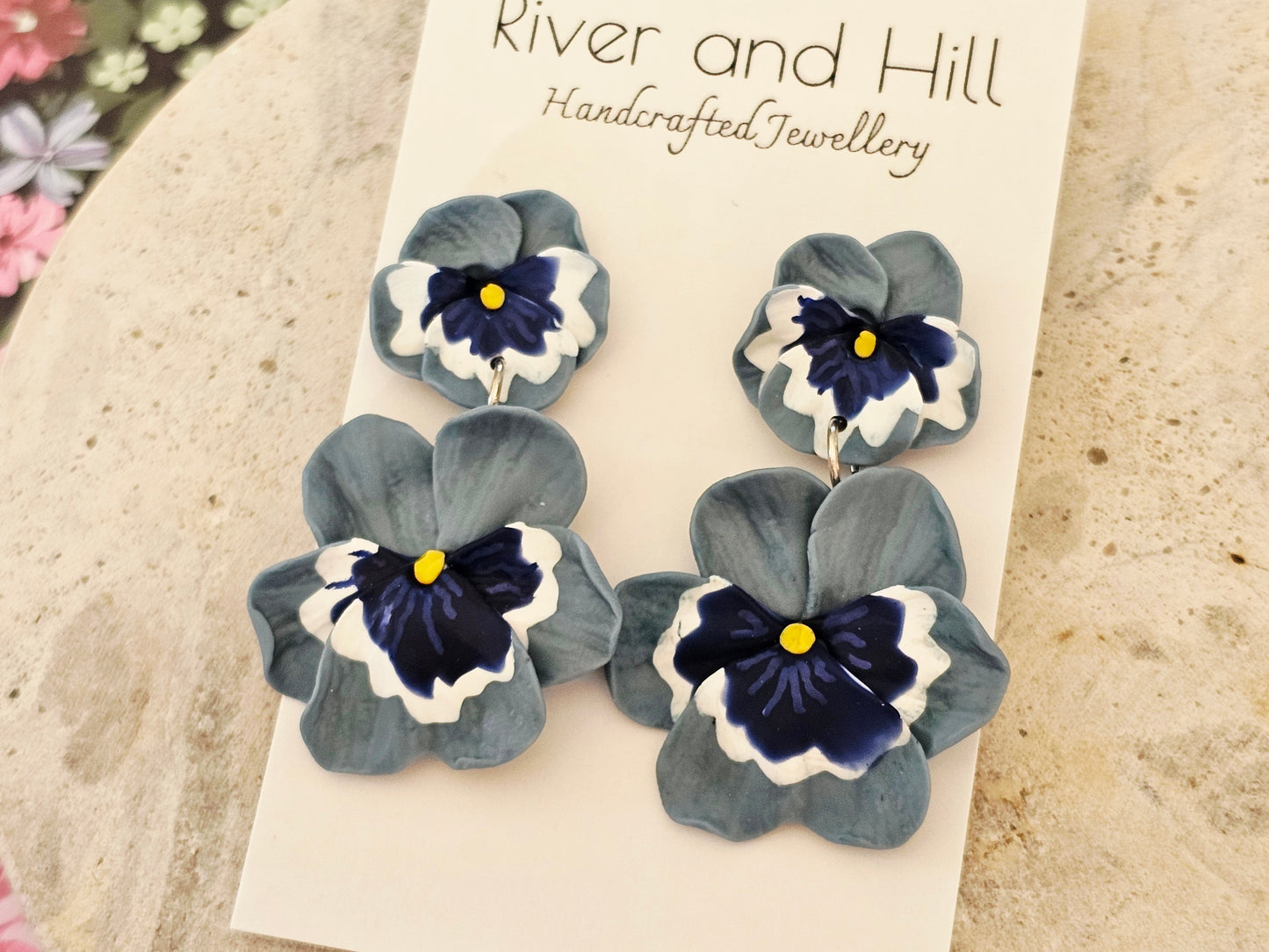 Pansy Statement Earrings Blue
