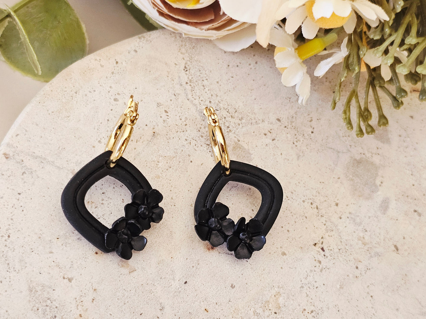 Daily Colour Black Floral Hoops