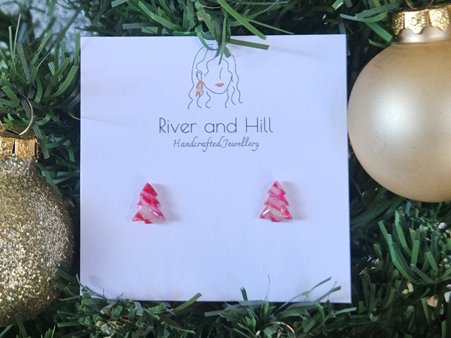 Christmas Pink Mico Tree Studs