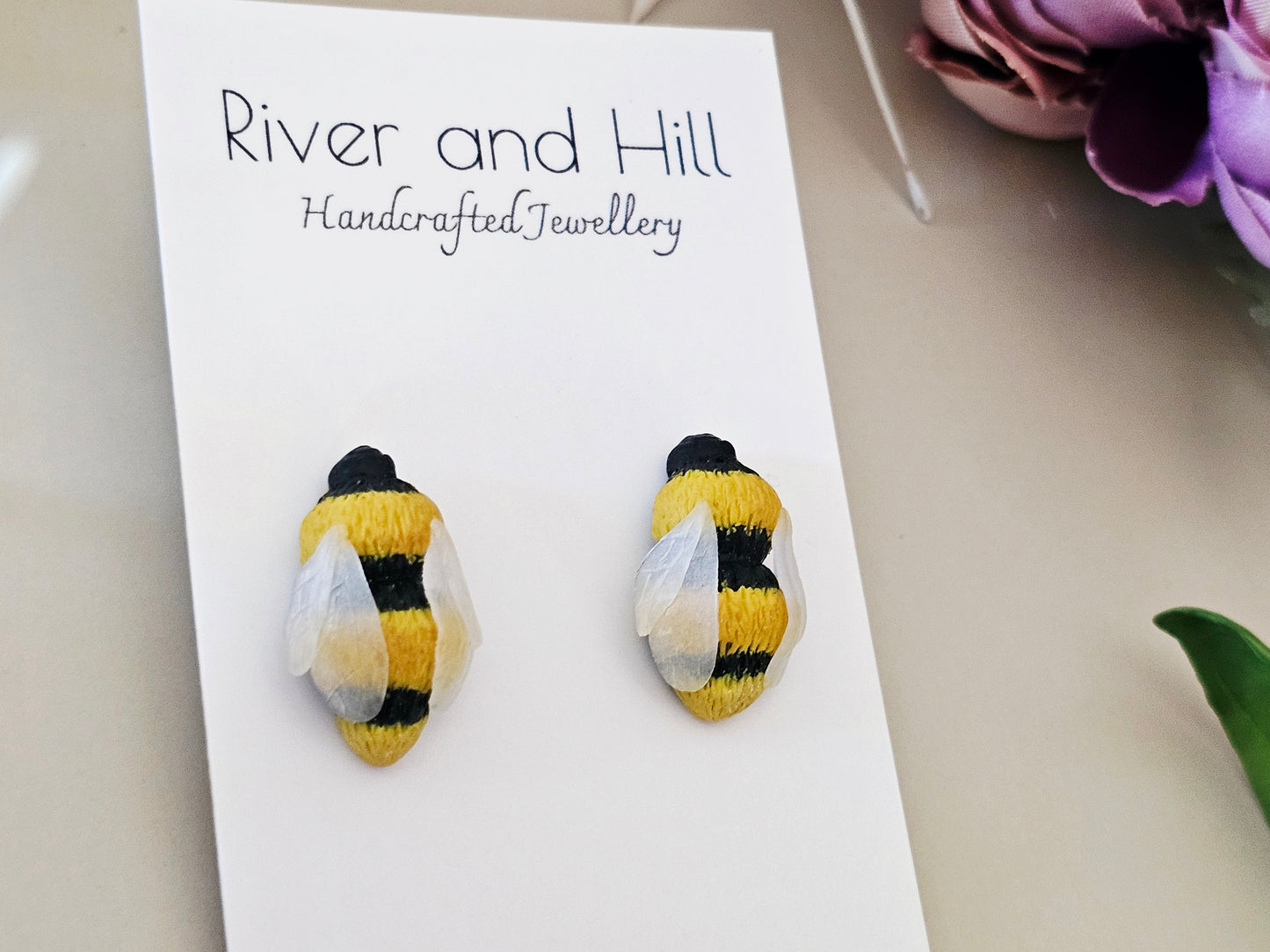 Carnation and Bumble Bee Earrings
