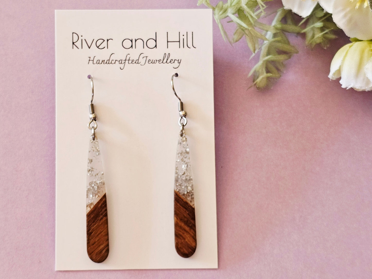 Wood and Resin Droplet Earrings