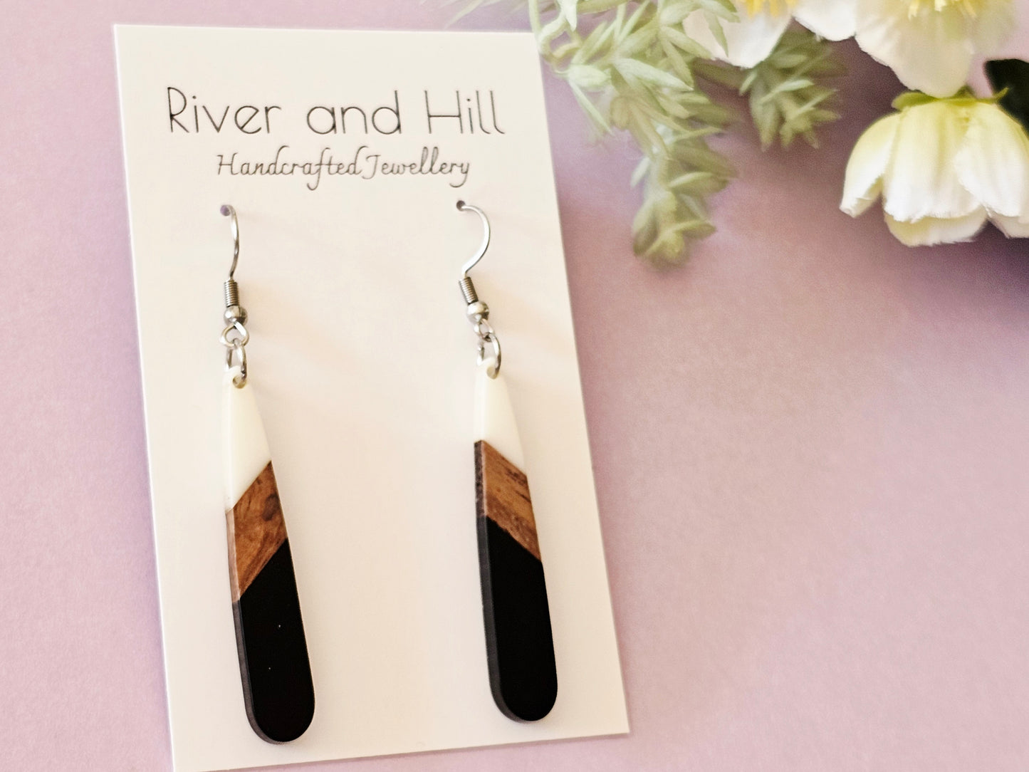 Wood and Resin Droplet Earrings