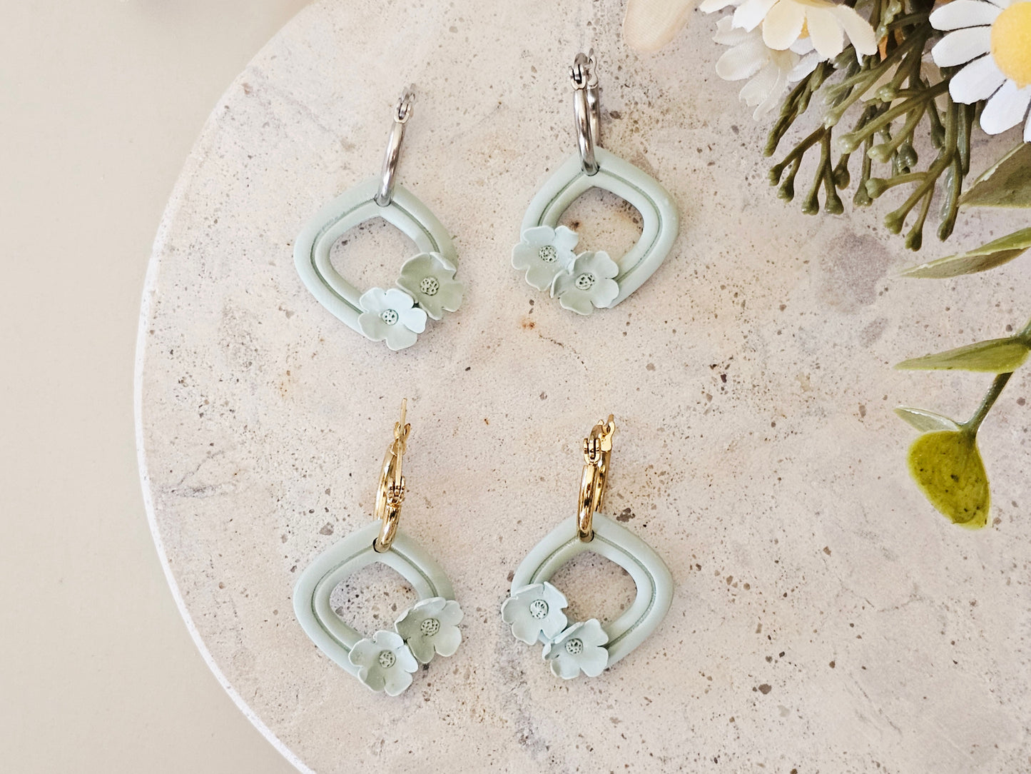 Daily Colour Sage Green Floral Hoops